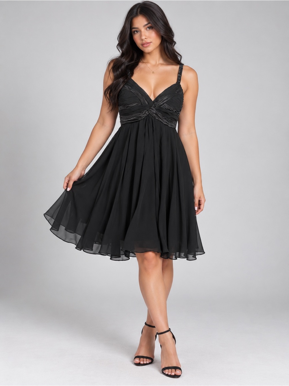S.L. Fashions Black V-Neck Chiffon Midi Dress